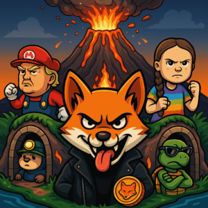 Cool, “bad” fox with tongue out and intense attitud